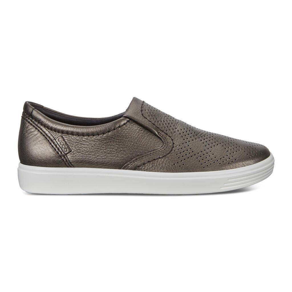 Ecco Soft 7 Pared Back Womens Slip On Sneakers In Black/Grey Online - India JTU-495082